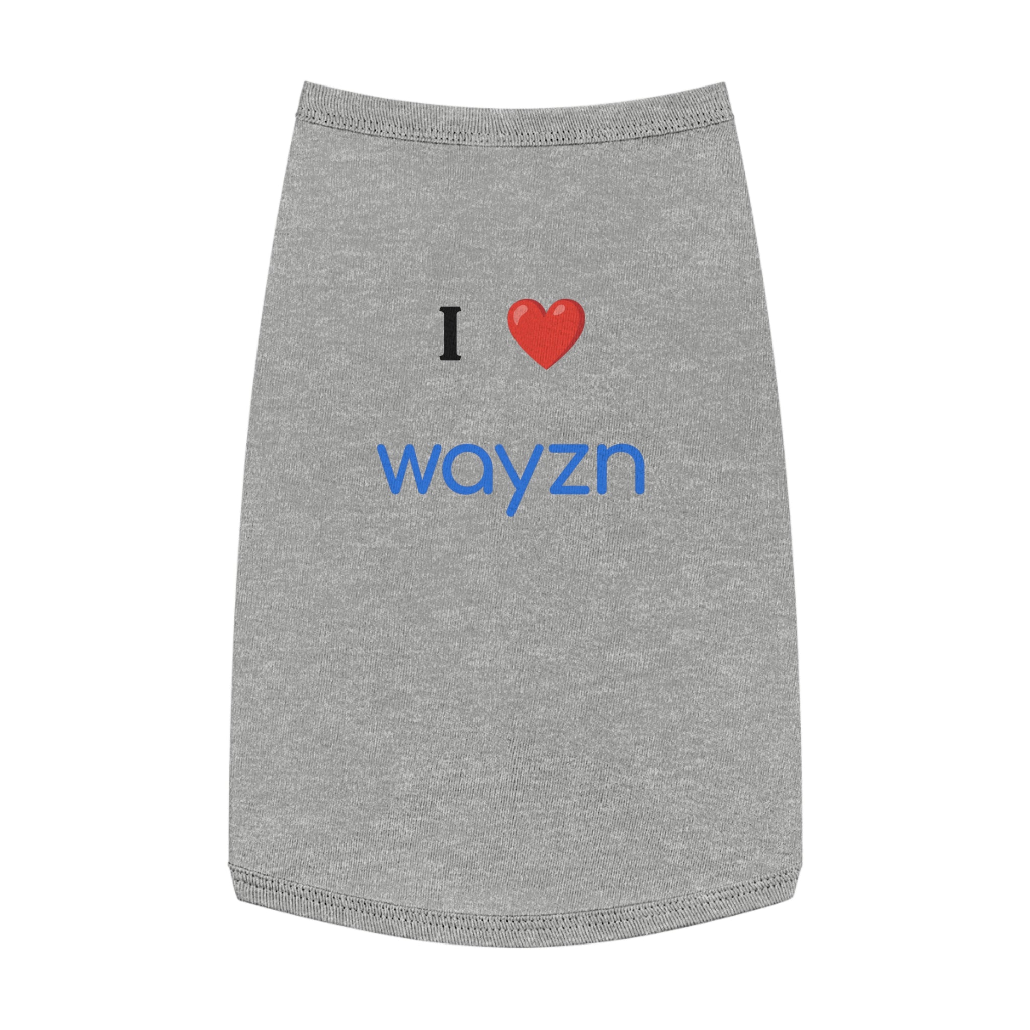 I Heart Wayzn - Dog Jersey: A grey shirt with a red heart and blue text, perfect for your furry friend.