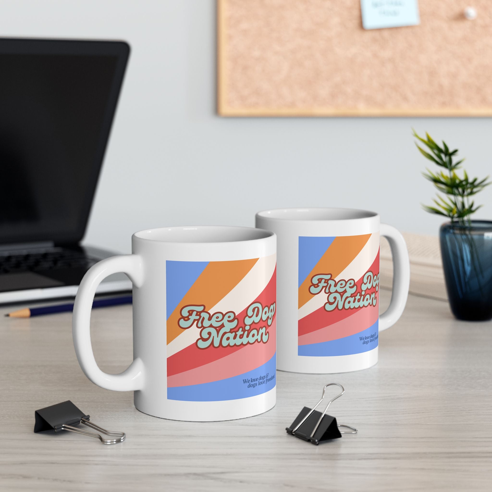 Retro 'Free Dog Nation' Ceramic Mug — Colorful 11oz/15oz Coffee Cup