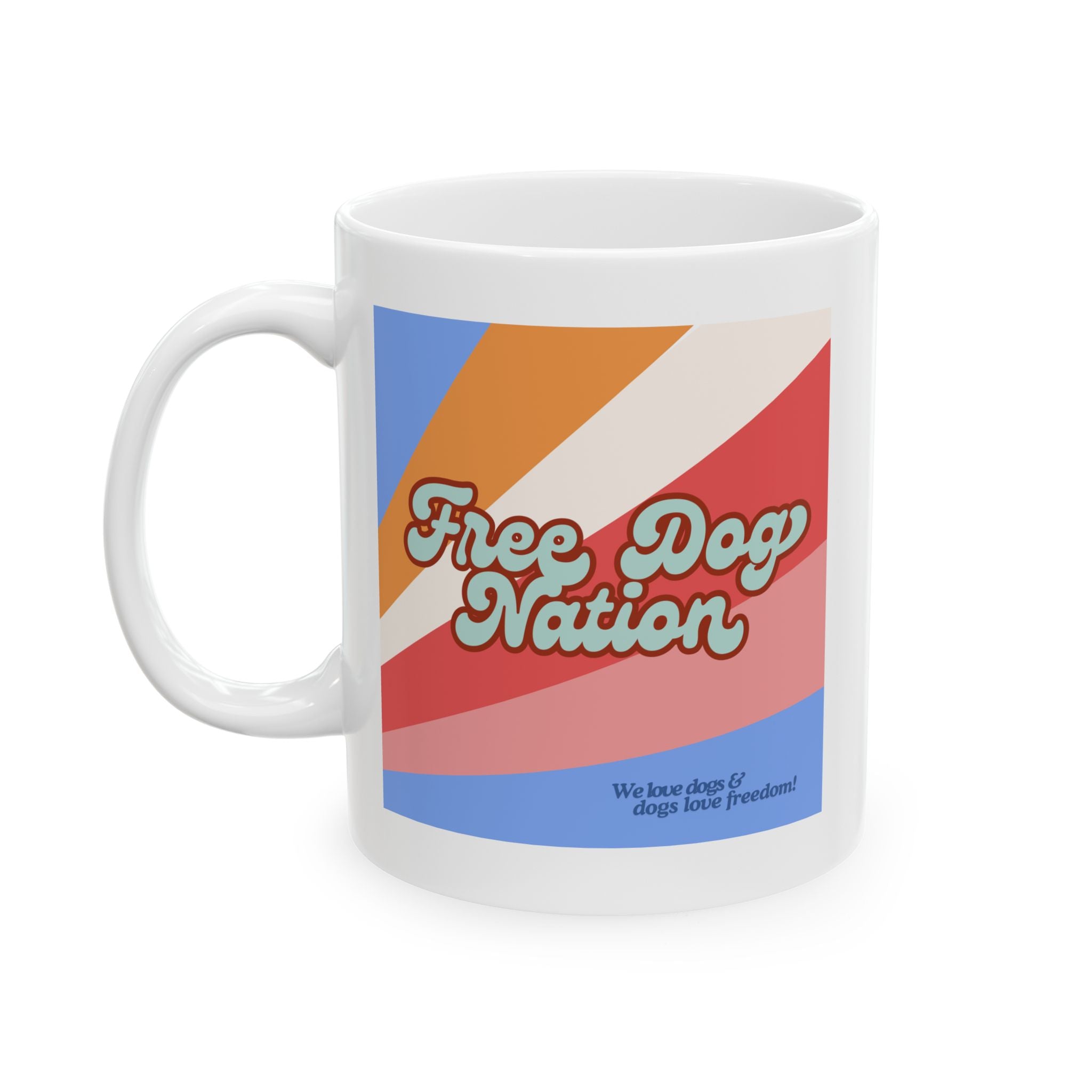 Retro 'Free Dog Nation' Ceramic Mug — Colorful 11oz/15oz Coffee Cup
