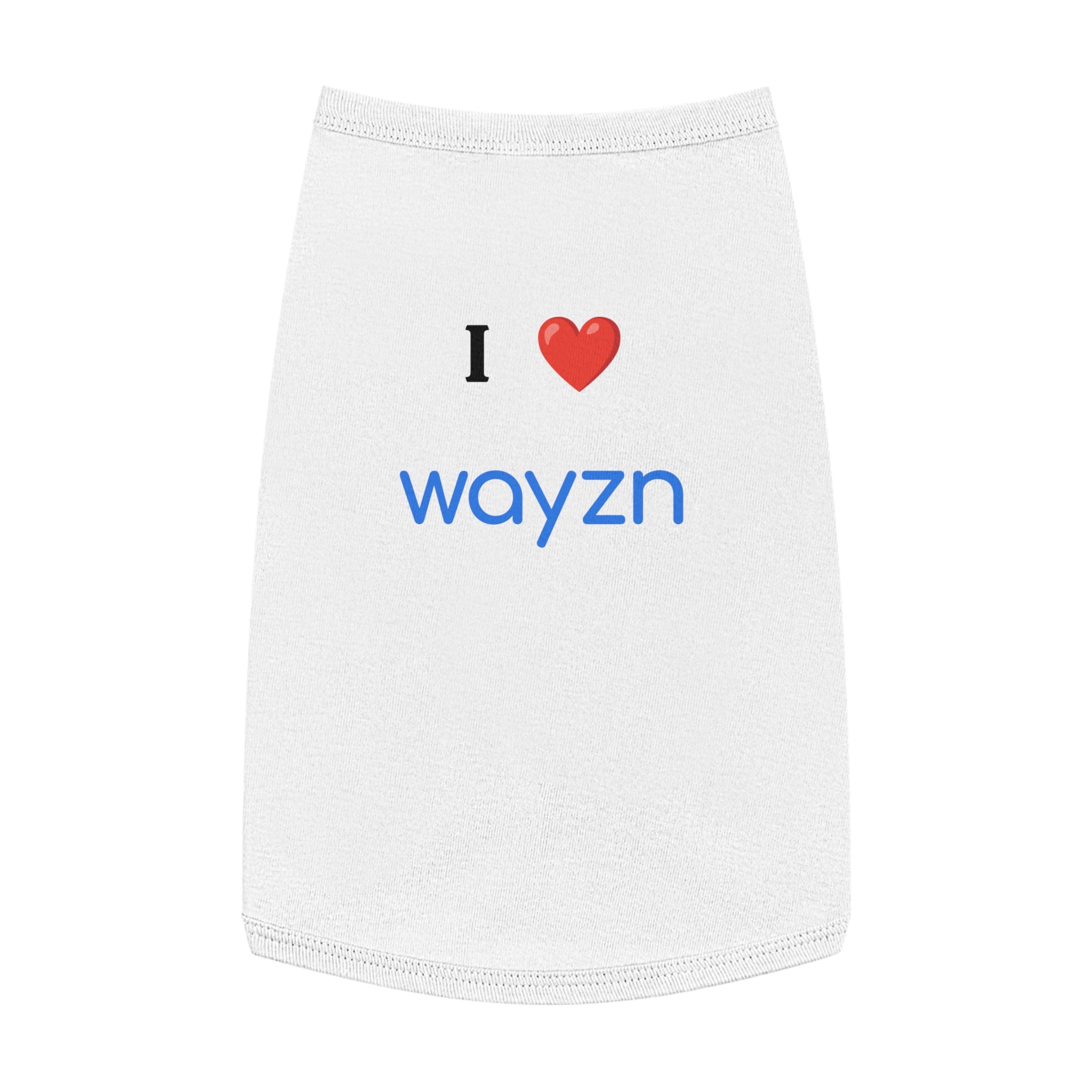 I Heart Wayzn - Dog Jersey: A white dog jersey with a red heart and blue text.